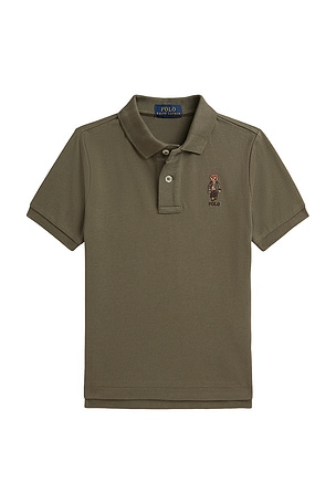 Polo Ralph Lauren Kids Short-sleeve Mesh Knit Collared Polo With Bear in Olive