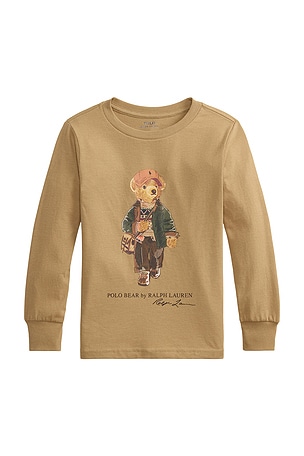 Polo Ralph Lauren Kids -sleeve Jersey Knit Bear Graphic Crew Neck T-shirt in Tan