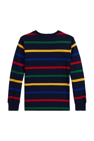 Polo Ralph Lauren Long Sleeve Colorblocked Stripe T-Shirt in Navy. Size 6. Also