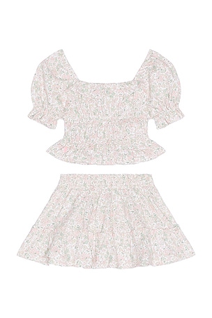 Kids Short Sleeve Cotton Jersey Floral Tiered Top With Matching Skirt Polo Ralph Lauren