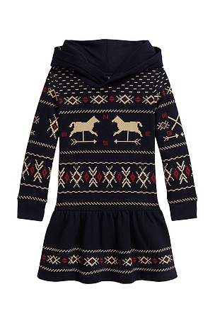 Long Sleeve Lightweight Fleece Fairisle Hoodie Dress Polo Ralph Lauren