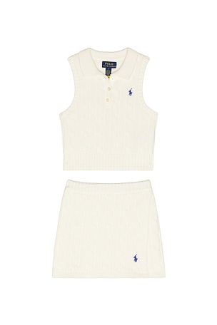 Polo Ralph Lauren Sleeveless Cotton Cable Knit Sweater With Skirt in White