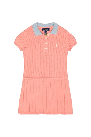 Polo Ralph Lauren Short Sleeve Cotton Mini Cable Knit Collared Dress in Rose