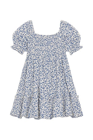 Polo Ralph Lauren Short Sleeve Jersey Knit Floral Smocked Dress in Blue