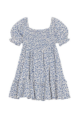 Polo Ralph Lauren Short Sleeve Jersey Knit Floral Smocked Dress in Blue