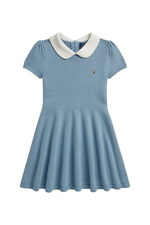 Polo Ralph Lauren Kids Short Sleeve Cotton Collared Polo Sweater Dress in Blue