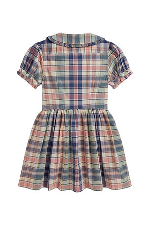 Polo Ralph Lauren Kids Short Sleeve Madras Plaid Collared Dress in Earth Blue Pink Multi. Size 4. Also