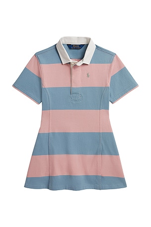 Polo Ralph Lauren Kids Short Sleeve Jersey Knit Striped Fit And Flare Dress in Adirondack & Cassidy Blue in Multi