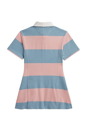 Polo Ralph Lauren Kids Short Sleeve Jersey Knit Striped Fit And Flare Dress in Adirondack & Cassidy Blue in Multi
