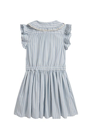 Polo Ralph Lauren Kids Cap Sleeve Poplin Striped Collared Shirt Dress in Blue Navy Multi. Size 6. Also