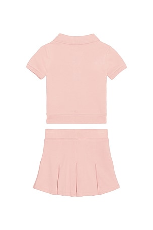 Polo Ralph Lauren Kids Short Sleeve Stretch Mesh Collared Shirt With Pleated Skirt in Rose