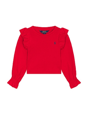 Polo Ralph Lauren Kids Rib Ruffle Crewneck in Red