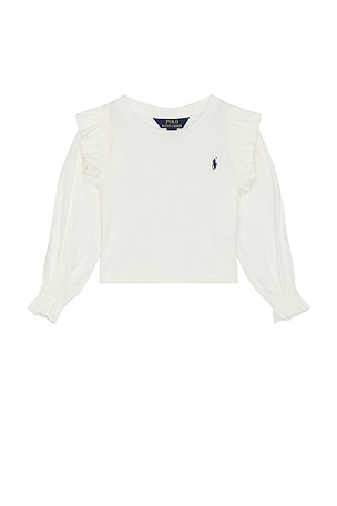 Polo Ralph Lauren Kids Rib Ruffle Crewneck in White