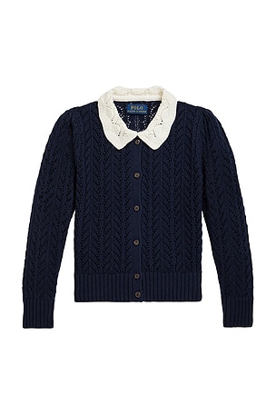 Long Sleeve Pointelle Collared Cardigan Polo Ralph Lauren