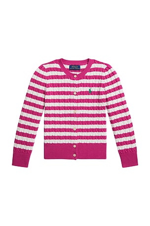 Polo Ralph Lauren Kids Long Sleeve Cotton Cable Knit Cardigan in Pink