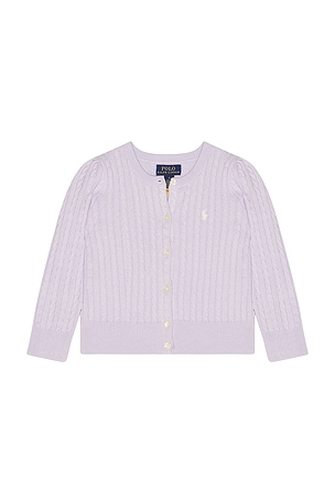 Polo Ralph Lauren Cable Knit Cotton Cardigan in Lavender. Size 6. Also