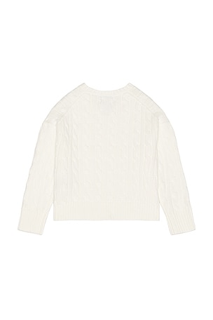 Polo Ralph Lauren Long Sleeve Cotton Cable Knit V Neck Sweater in White