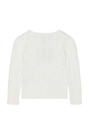 Polo Ralph Lauren Long Sleeve Cotton Cable Knit Flag Crewneck Sweater in White