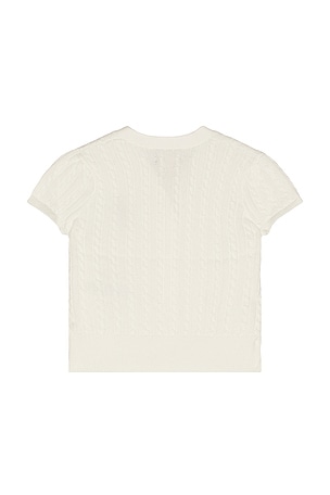 Polo Ralph Lauren Short Sleeve Cotton Mini Cable Knit Bear Cardigan in White