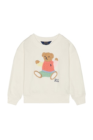 Polo Ralph Lauren Long Sleeve Lightweight Terry Cable Knit Bear Crewneck in White