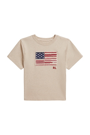 Polo Ralph Lauren Kids Short Sleeve Jersey Knit Flag Crewneck T-shirt in Brown