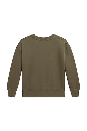 Polo Ralph Lauren Kids Long Sleeve Magic Fleece Novelty Bear Crew Neck Sweatshirt in Olive
