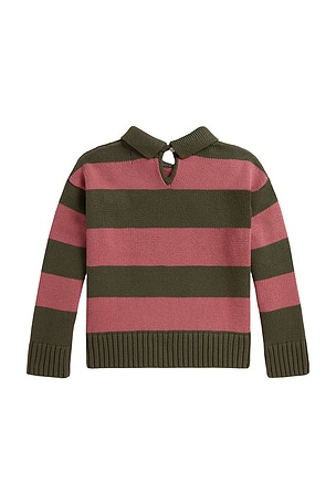 Polo Ralph Lauren Kids Long Sleeve Cotton Striped Collared Pullover Sweater in Olive
