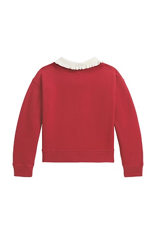 Polo Ralph Lauren Kids Fleece Floral Printed Ruffle Collared Sweatshirt in Red
