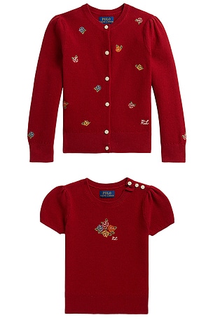 Kids Long Sleeve Schiffli Floral Cardigan With Matching Shirt Polo Ralph Lauren