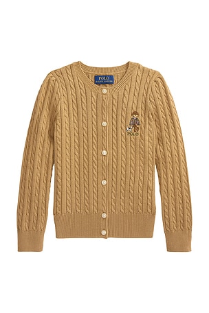 Kids Long Sleeve Cotton Novelty Bear Graphic Mini Cable Knit Sweater Cardigan Polo Ralph Lauren