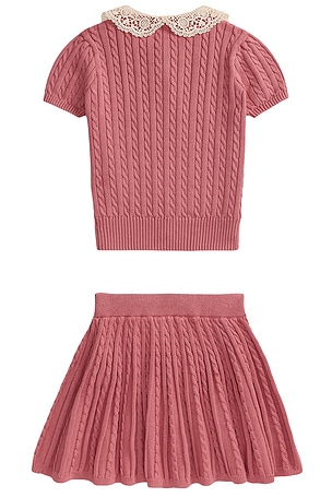 Polo Ralph Lauren Kids Two Piece Set Short-sleeve Cotton Cable-knit Collared Shirt With Matching Skirt in Pink