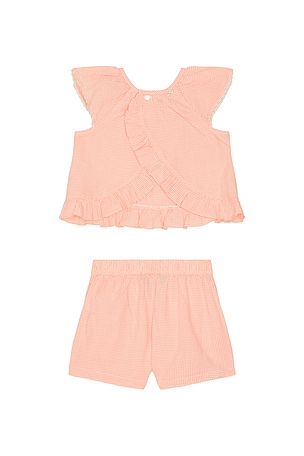 Polo Ralph Lauren Sleeveless Madras Ruffle Shirt With Short in Pink