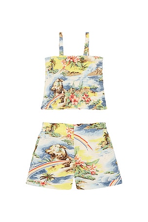 Polo Ralph Lauren Printed Rayon Challis Smocked Top With Short in Blue,Yellow