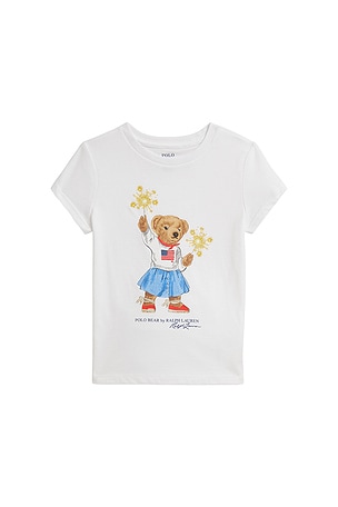 Polo Ralph Lauren Kids Short Sleeve Jersey Knit Sparkler Bear Graphic T-shirt in White