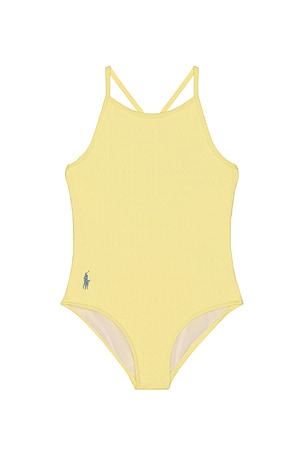 Polo Ralph Lauren One Piece Cable Print Swimsuit in Lemon. Size 2. Also