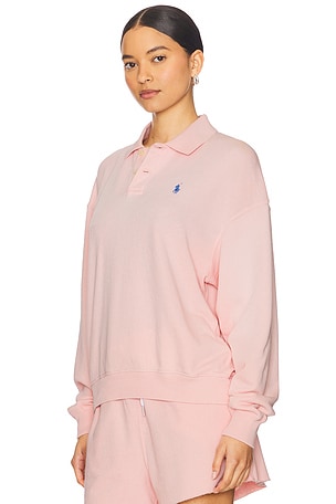 Polo Ralph Lauren Island Fleece Long Sleeve Polo Sweatshirt in Pink