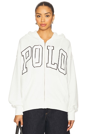 Polo Ralph Lauren Logo Lightweight Fleece Full-Zip Hoodie in White