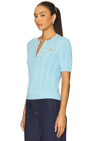 Polo Ralph Lauren Cable Knit Cotton Short Sleeve Cardigan in Blue