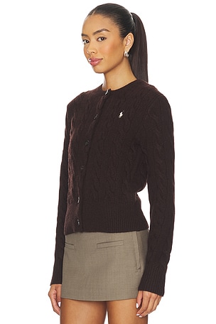 Polo Ralph Lauren Cable Knit Wool Cashmere Cardigan in Brown