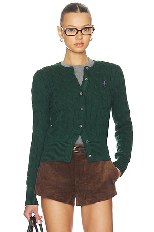 Cable Knit Cotton Crewneck Cardigan Polo Ralph Lauren