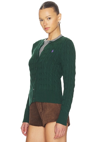Polo Ralph Lauren Cable Knit Cotton Crewneck Cardigan in Dark Green