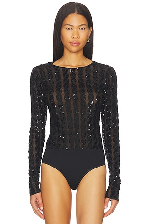 Polo Ralph Lauren Cable Sequin Mesh Bodysuit in Black