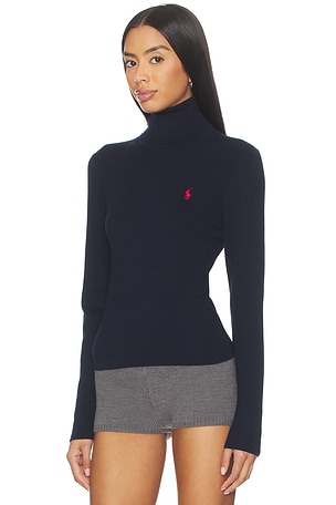 Polo Ralph Lauren Pima Cotton Shrunken Long Sleeve Turtleneck Pullover in Navy