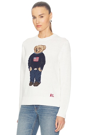 Polo Ralph Lauren Linen Bear Sweater Long Sleeve Pullover in White. Size XXS. Also