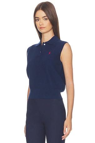 Polo Ralph Lauren Sleeveless Polo Knit Collar Pullover en Bleu