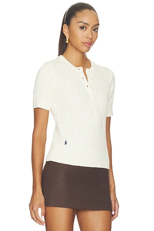 Polo Ralph Lauren Cotton Short Sleeve Henley Sweater in Cream