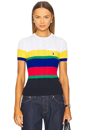 Striped Cable Short-sleeve Sweater Polo Ralph Lauren