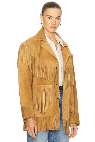 Polo Ralph Lauren Fringe Suede Western Jacket in Brown. Size XXS. Also
