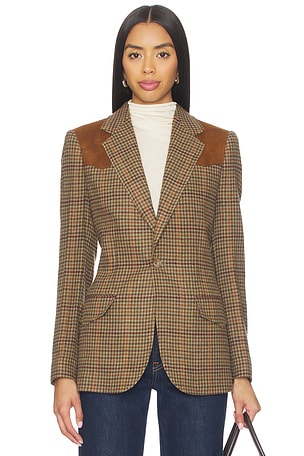 Suede-trim Plaid Wool Blazer Polo Ralph Lauren