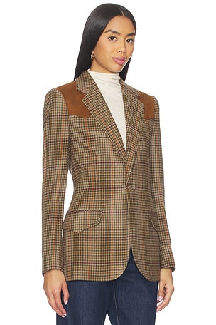 Polo Ralph Lauren Suede-trim Plaid Wool Blazer in Olive